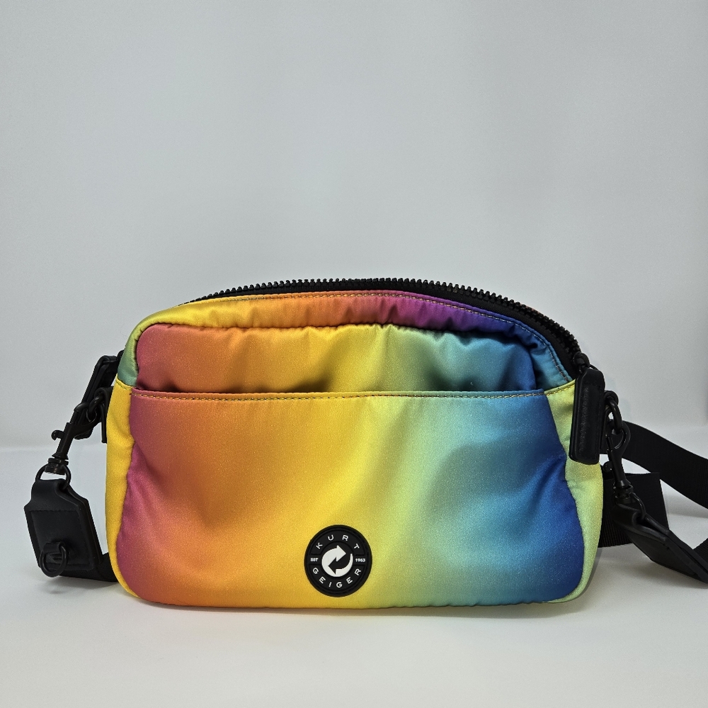 Kurt Geiger Multicolor Rainbow Quilted Crossbody Handbag Purse Shoulder Bag